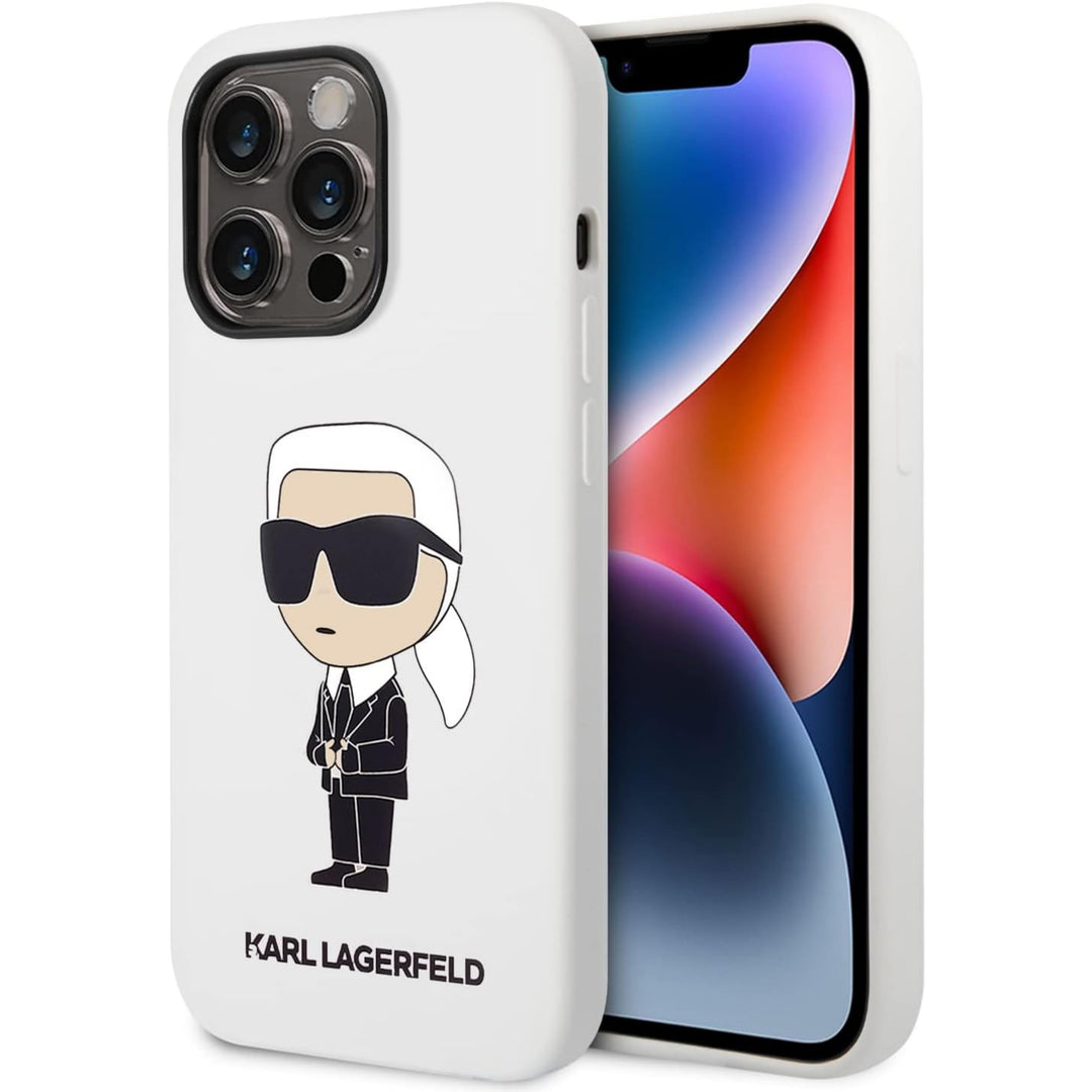 Karl Lagerfeld KLHCP14XSNIKBCH Hülle für iPhone 14 Pro Max 6,7" hardcase Weiss Silicone Ikonik Black