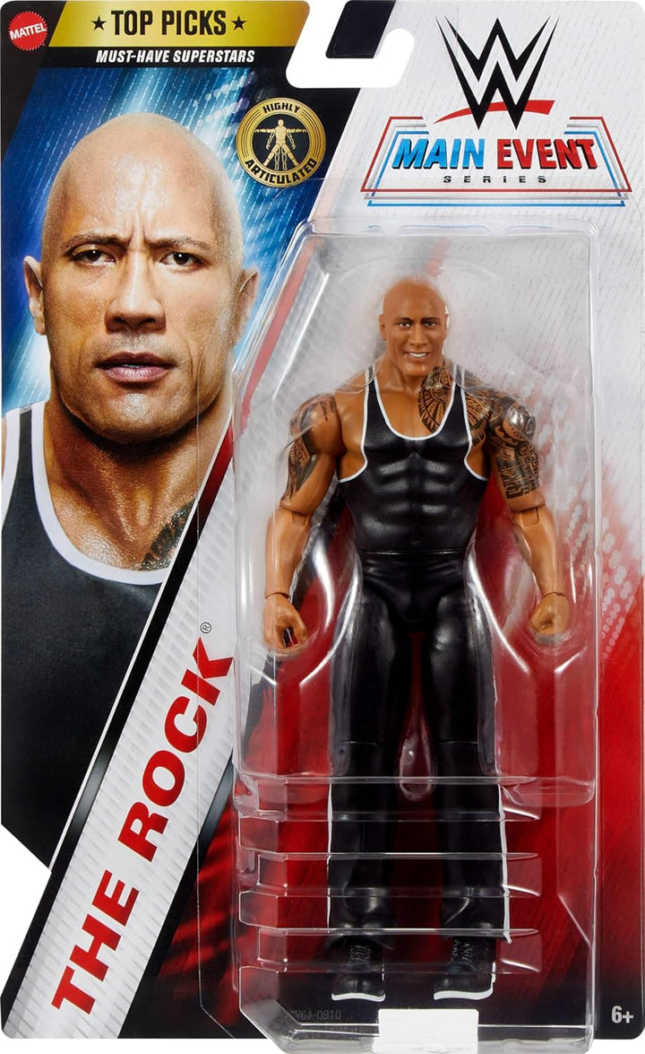Mattel WWE Top Picks Actionfigur, 15,2 cm grosses Sammlerstück The Rock mit 14 Gelenkpunkten & leben