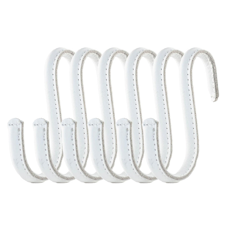 Brute Strength - S-Haken mit Vollnarbenleder umwickelt - 6 Stück - Weiss mit weissen Nähten - 10 cm