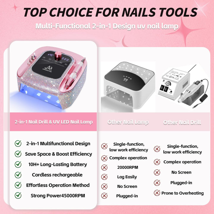 2-in-1 Nagelfräser &amp; UV-Licht für Nägel, Professionelle Wiederaufladbare 45000 RPM Elektrische Nagel
