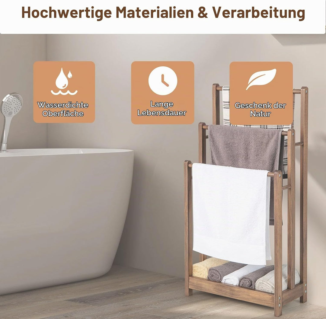 LIFEZEAL Handtuchständer Stehend, Duschtuchhalter Handtuchhalter Holz, Badetuchhalter Freistehend mi
