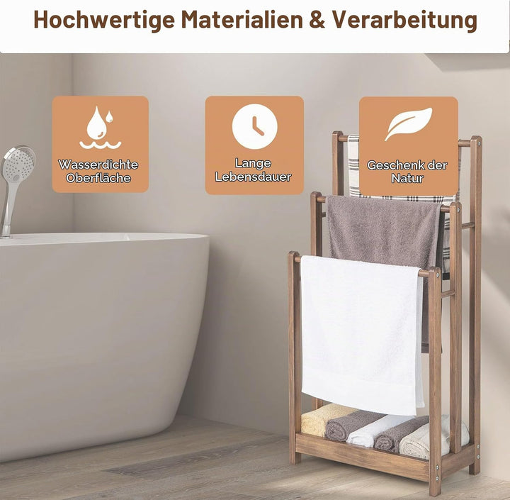 LIFEZEAL Handtuchständer Stehend, Duschtuchhalter Handtuchhalter Holz, Badetuchhalter Freistehend mi