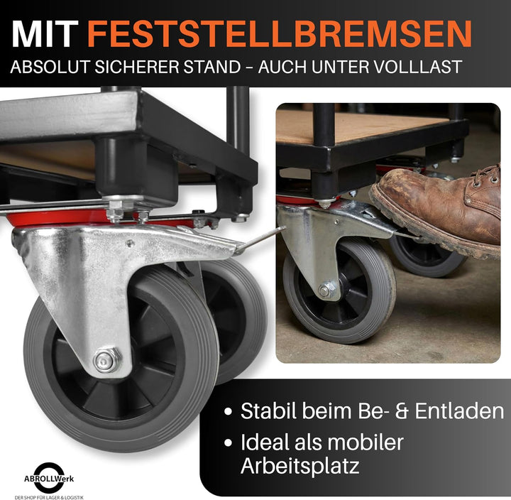 Rollwagen mit 2 Ebenen (400 kg) – Plattformwagen/Rollwagen aus Stahl, Etagenwagen mit Vollgummireife