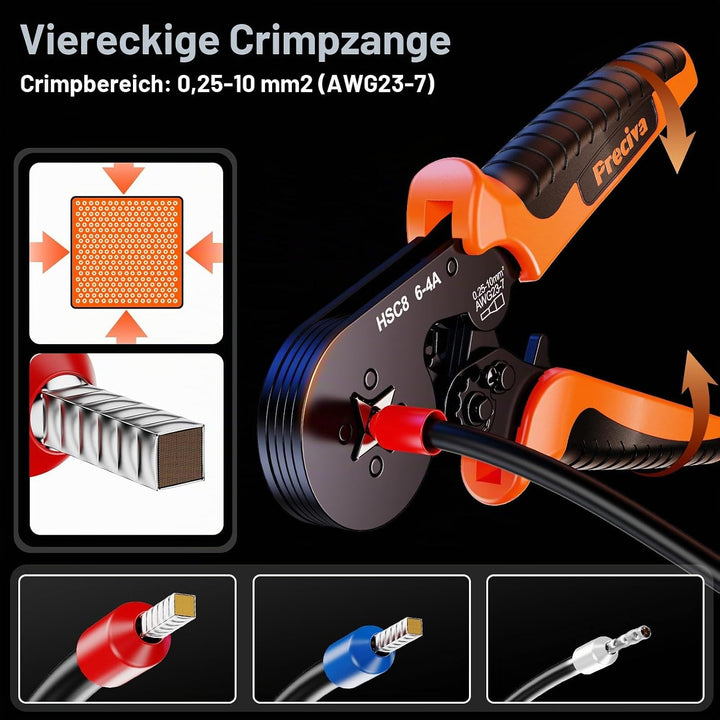 Preciva Crimpzange Set Aderendhülsen Set für 0,25-10 mm² mit 1280 Stück Aderendhülsen, Crimpzangen,
