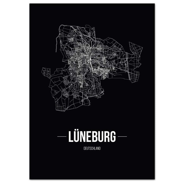 JUNIWORDS Stadtposter, Lüneburg, Wähle eine Grösse, 60 x 90 cm, Poster, Schrift B, Schwarz 60 x 90 c