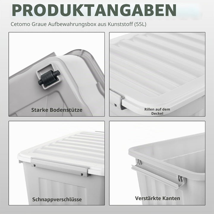 Cetomo,55L,6er-Pack, Aufbewahrungsbox mit deckel,Aufbewahrungsboxen, mit Clips, stapelbar, Wohnzimme