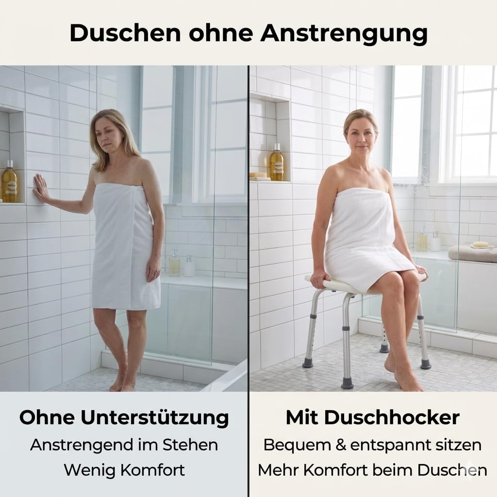 Duschhocker Badhocker Hocker | weiss höhenverstellbar| leichte Montage