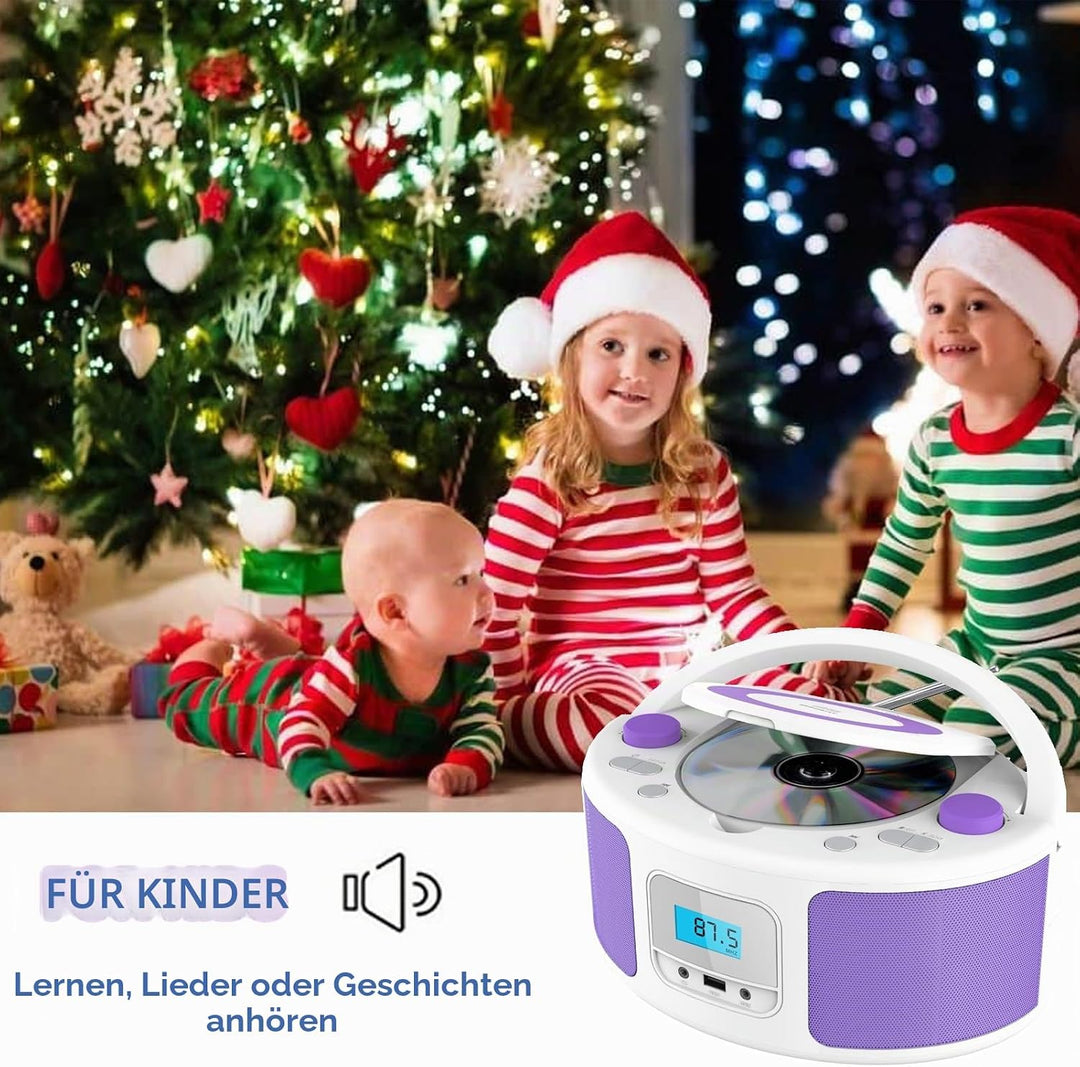 Tragbarer CD-Player Boombox mit Bluetooth | Fernsteuerung | FM-Radio | USB | MP3-Wiedergabe | Kompat