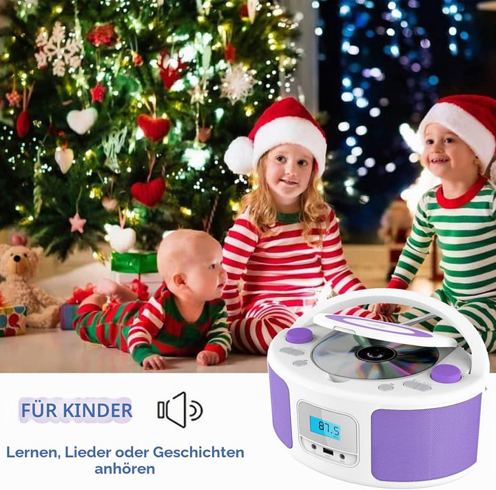 Tragbarer CD-Player Boombox mit Bluetooth | Fernsteuerung | FM-Radio | USB | MP3-Wiedergabe | Kompat