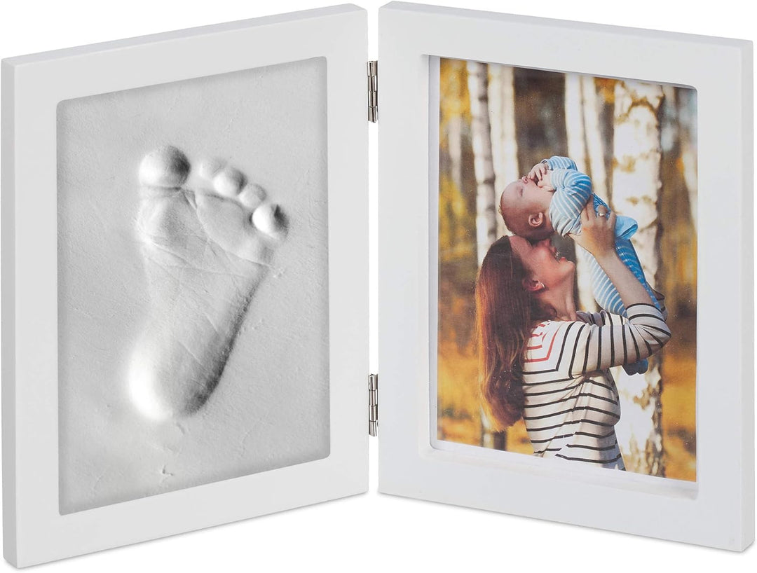 Relaxdays 10 x Babybilderrahmen mit Gipsabdruck, Set für Handabdruck oder Fussabdruck, DIY Babyabdru