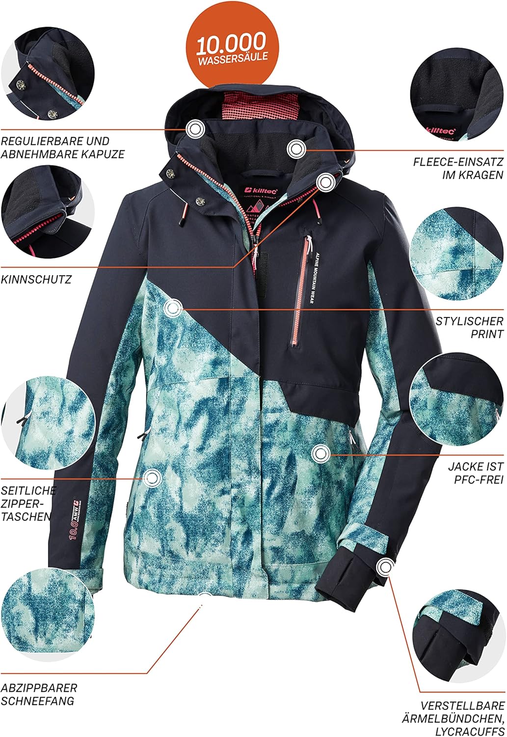 Killtec Damen Ksw 145 Wmn Ski Jckt Skijacke/Funktionsjacke mit abzippbarer Kapuze und Schneefang 42