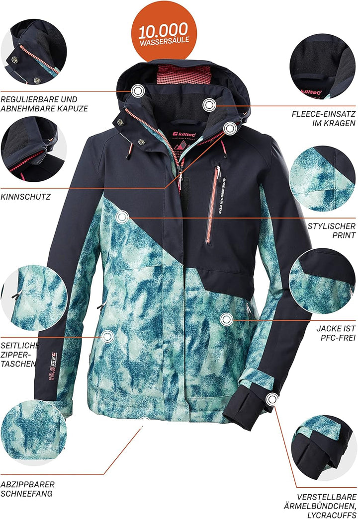 Killtec Damen Ksw 145 Wmn Ski Jckt Skijacke/Funktionsjacke mit abzippbarer Kapuze und Schneefang 42