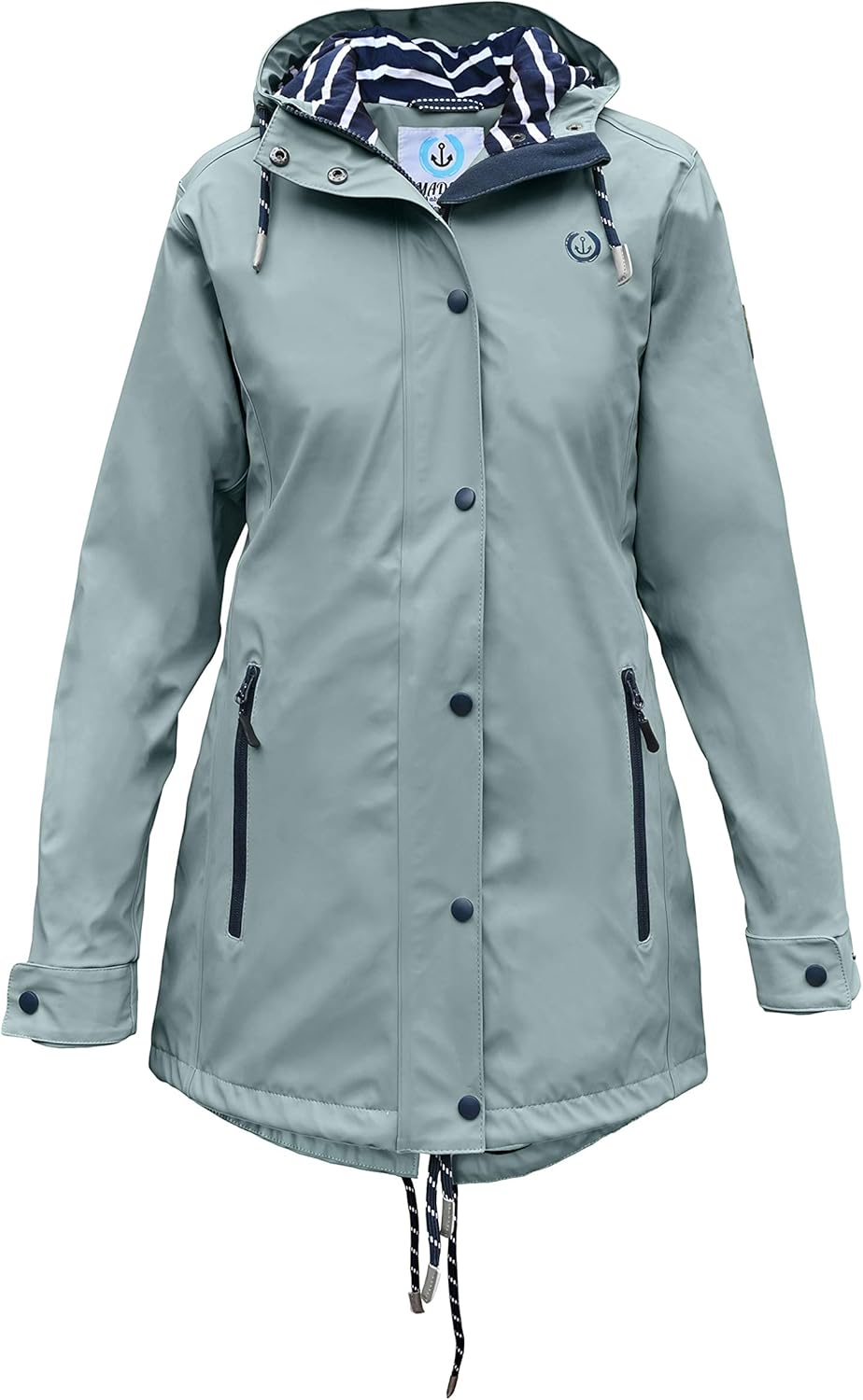 MADSea Damen Regenmantel Friesennerz gestreiftes Innenfutter Lindgrün 38 hellblau, 38 hellblau