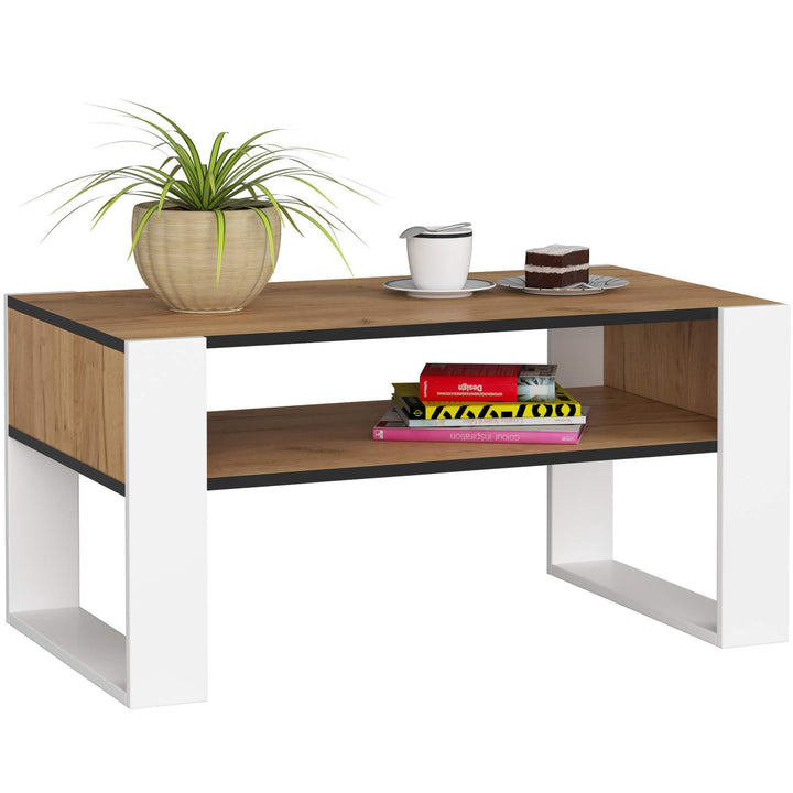 AKORD Couchtisch Holz DOMI mit einem Regal | 92x45x53cm | Für Wohnzimmer | Schlafzimmer Schrank | Mi
