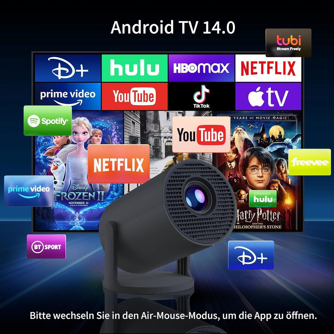 Tragbarer Beamer, Yoton Mini Beamer mit Wi-Fi6/Bluetooth 5.4, Drahtlose Bildschirmspiegelung (Androi