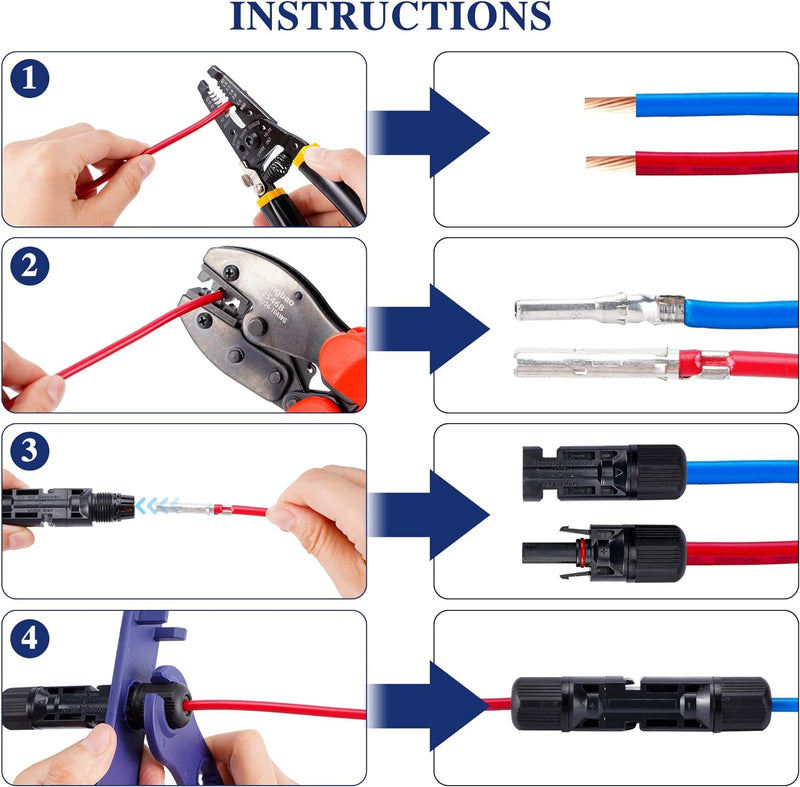 Solar Crimpzange Set für 2.5/4/6mm² Solarpanel PV Kabel, 10 Paar Männlich/Weiblich Solarstecker 2 St