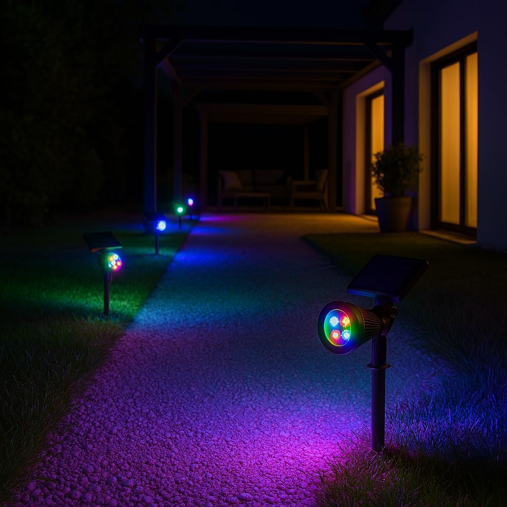 2er Set Solar Strahler 100LM 2x SPIKY C34 2 Stück Rgb, 2 Stück Rgb