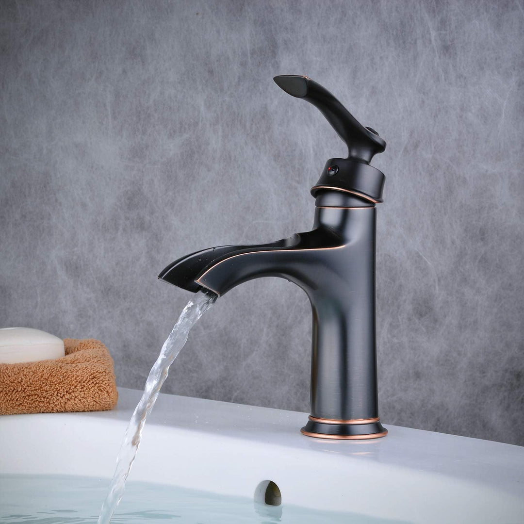 Wasserfall Waschbecken Wasserhahn in kreativem Design, Einhand Ein Loch Waschbecken Wasserhähne, Öl