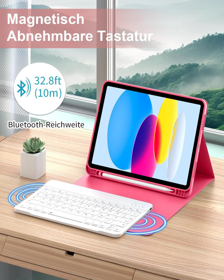 Hülle mit Tastatur für iPad A16 11 10. Generation (2025/2022, 10,9/11 Zoll), QWERTZ Layout Keyboard,
