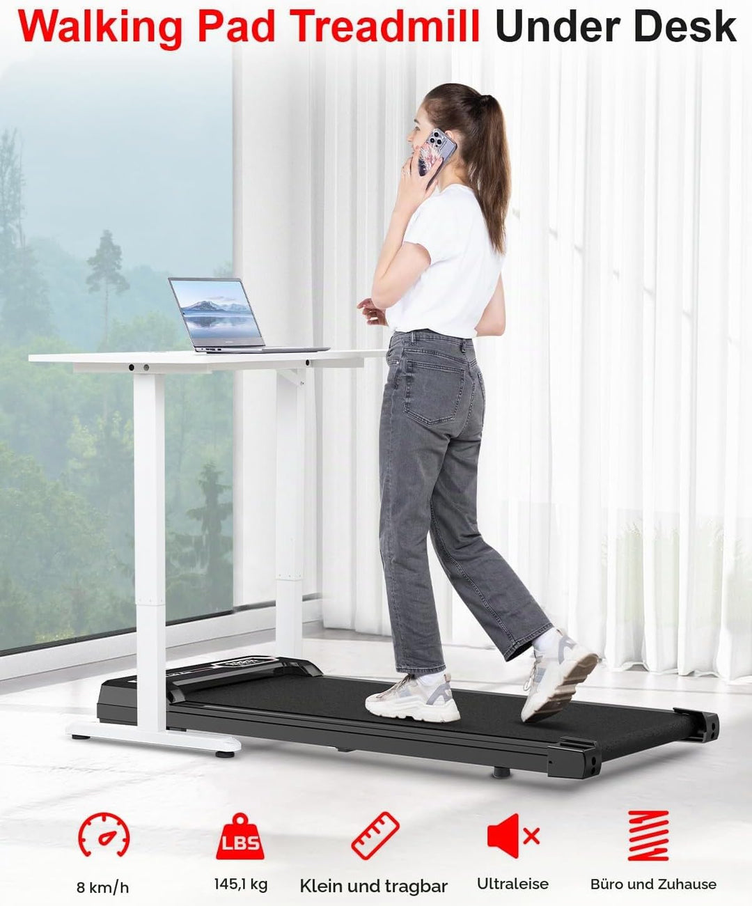 Dskeuzeew Walking Pad 2 in 1 - Laufband für Zuhause Gehband 1-8km/h unter Schreibtisch Elektrisches