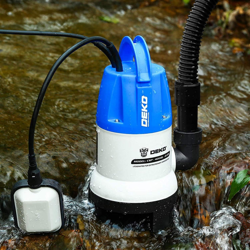 DEKO Tragbare Tauchpumpe mit Abschaltautomatik 400W 8000L / H, Wasserpumpe für sauberes/schmutziges