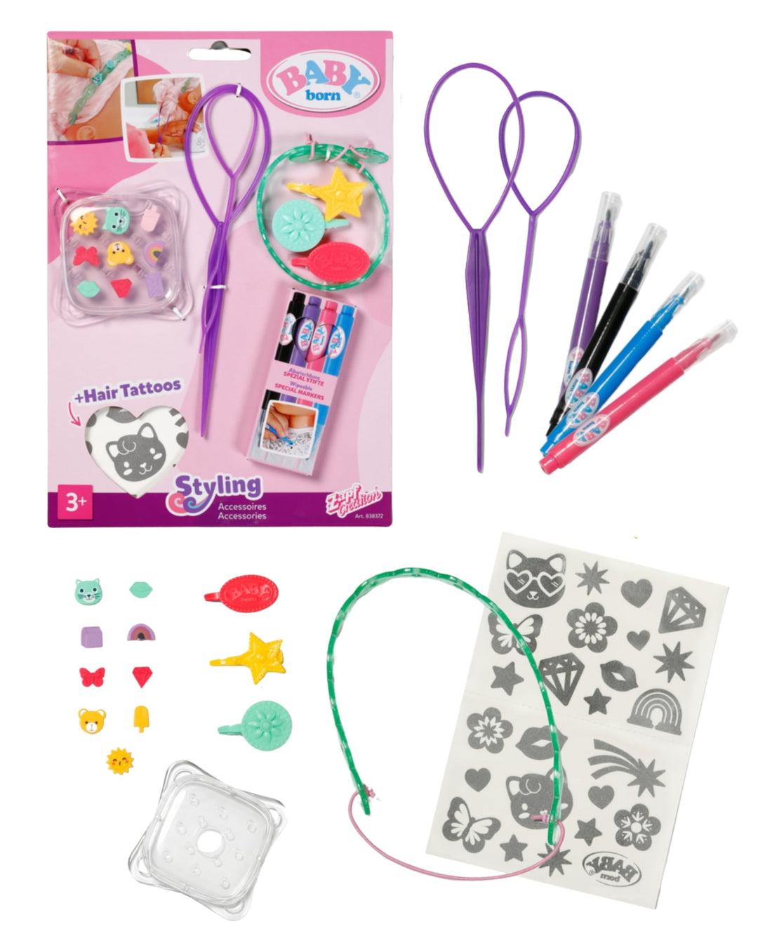 BABY born Styling Filzstifte-& Accessoire-Set - Abwaschbare Marker, Haarband, Pins & Haarspangen - H