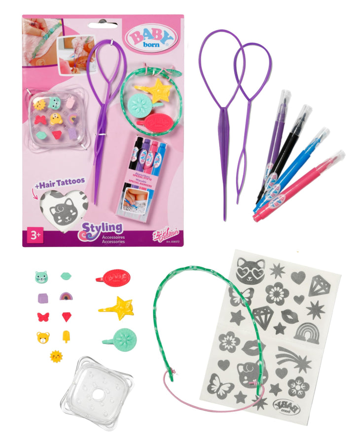 BABY born Styling Filzstifte-& Accessoire-Set - Abwaschbare Marker, Haarband, Pins & Haarspangen - H