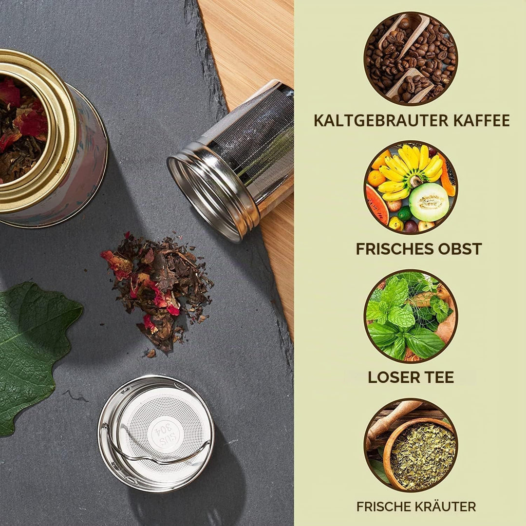 LeafLife Teeflasche mit Sieb to Go - 500ml Tea infuser aus Bambus - Teeflasche to go für Teeblätter