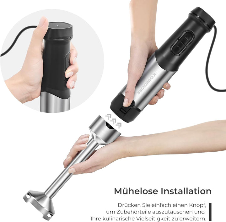 1200 Watt Stabmixer Set, Edelstahl Pürierstab für Suppen, Babybrei & Sossen | 12 Geschwindigkeitsstu