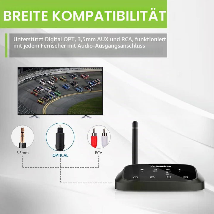 Avantree Oasis Plus aptX HD Low Latency Bluetooth 5.0 Transmitter Sender Empfänger für TV, Drahtlose
