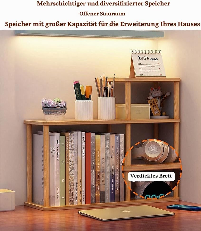 Desktop-mehrschichtiges Bücherregal-Speicherregal, grosse Kapazität Massivholz-Speicherwand auf dem