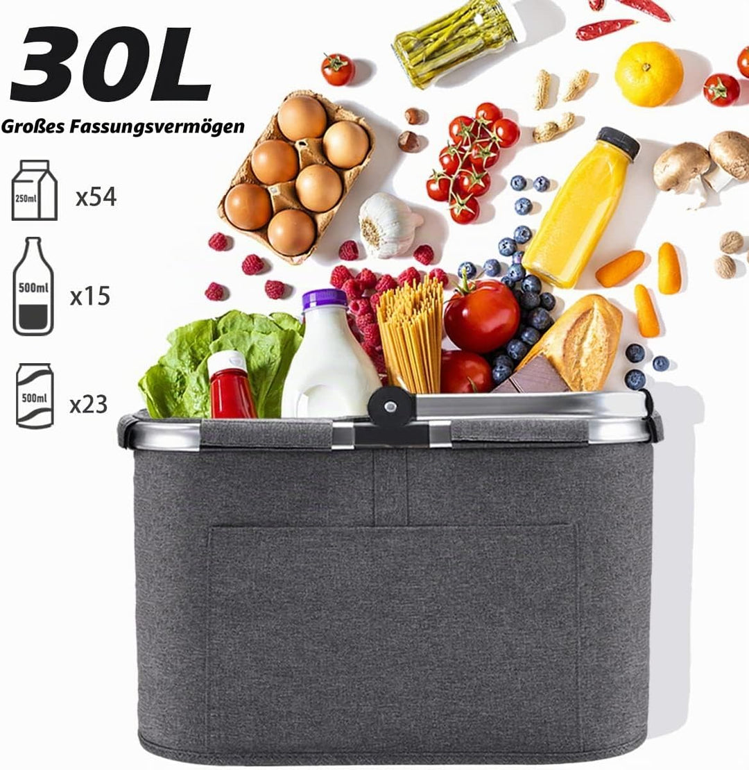 Tragekorb Faltbar 30L Einkaufskorb Gross Picknickkorb mit Gepolsterten Griffen Praktischer Klappkorb