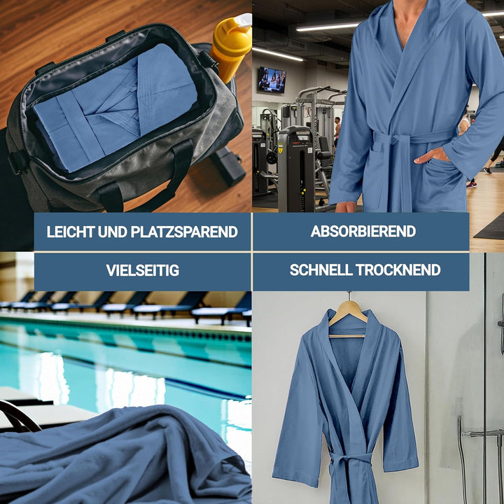 Dorian Home Bademantel aus Mikrofaser für Herren und Damen, Unisex, mit praktischen Taschen und Kapu