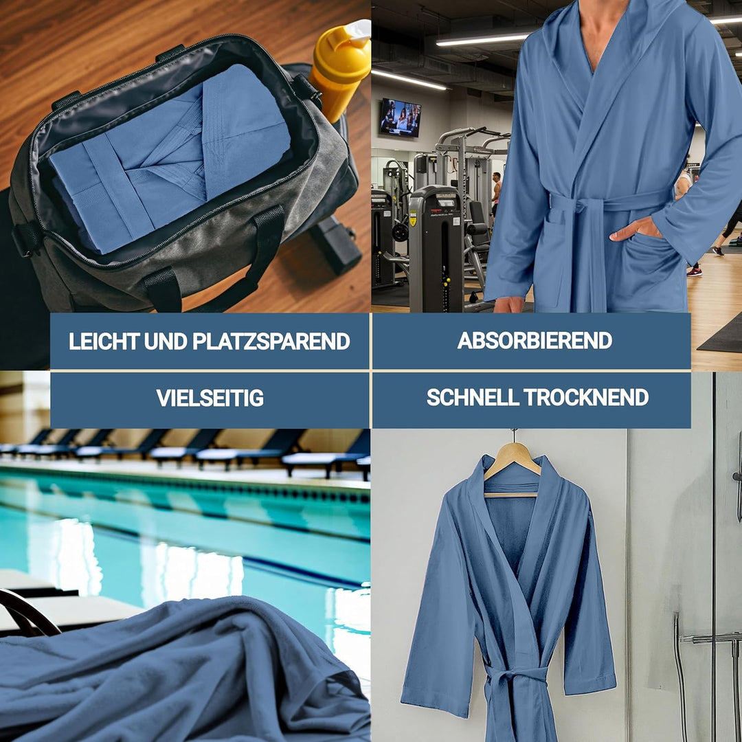 Dorian Home Bademantel aus Mikrofaser für Herren und Damen, Unisex, mit praktischen Taschen und Kapu