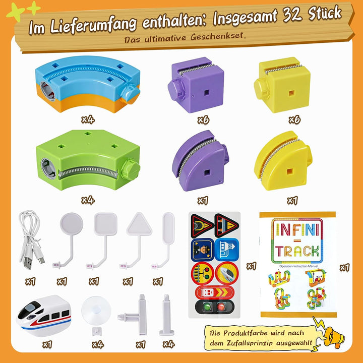 Cubix 3D Zug Set - Cube Track elektrische Kindereisenbahn mit Magic Rail System, STEM Spielzeugzug f