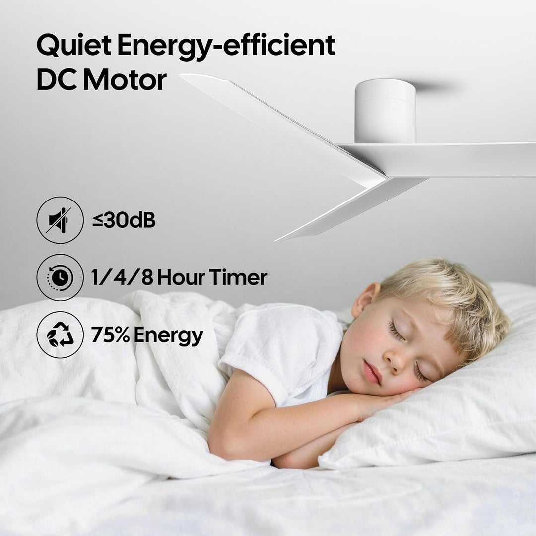 Deckenventilator ohne Licht 140 cm (55 Zoll) Mattweiss | Flacher deckenbündiger DC-Motor leise (Somm
