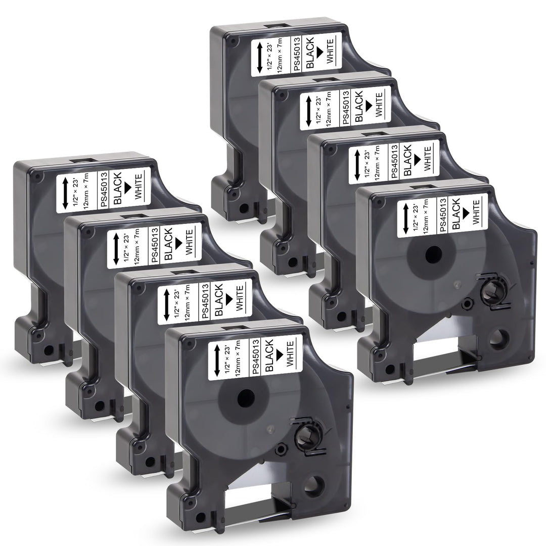 Pristar 8x Etikettenband Kompatibel für Dynmo D1 45013 a45013 Schwarz auf Weiss 12mm x 7m Schriftban