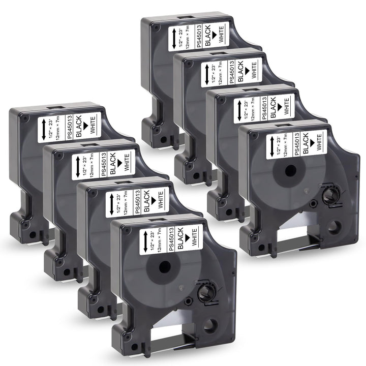Pristar 8x Etikettenband Kompatibel für Dynmo D1 45013 a45013 Schwarz auf Weiss 12mm x 7m Schriftban