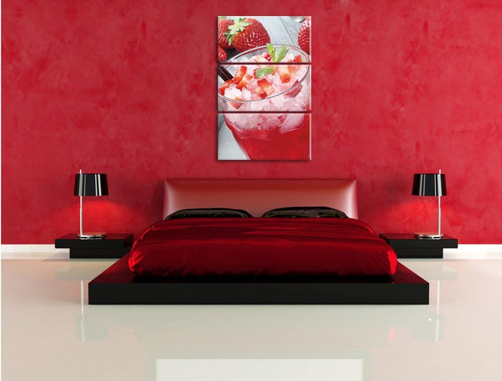Pixxprint Leckerer Erdbeercocktail 3-Teiler Leinwandbild 120x80 Bild auf Leinwand