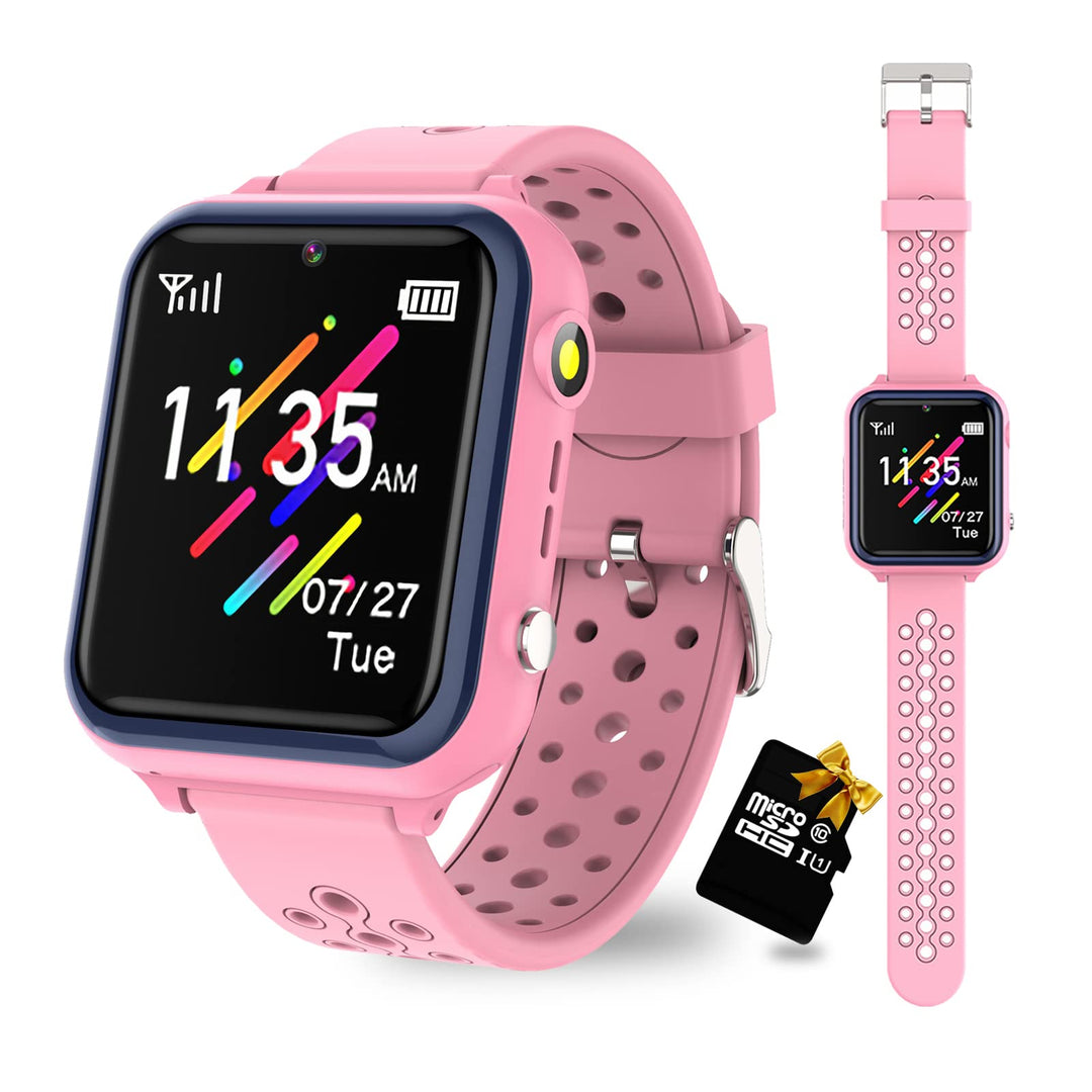 Smartwatch Kinder, Spiele, Telefon für Mädchen und Jungen (Pink) Rose 1,44 Zoll, Rose 1,44 Zoll