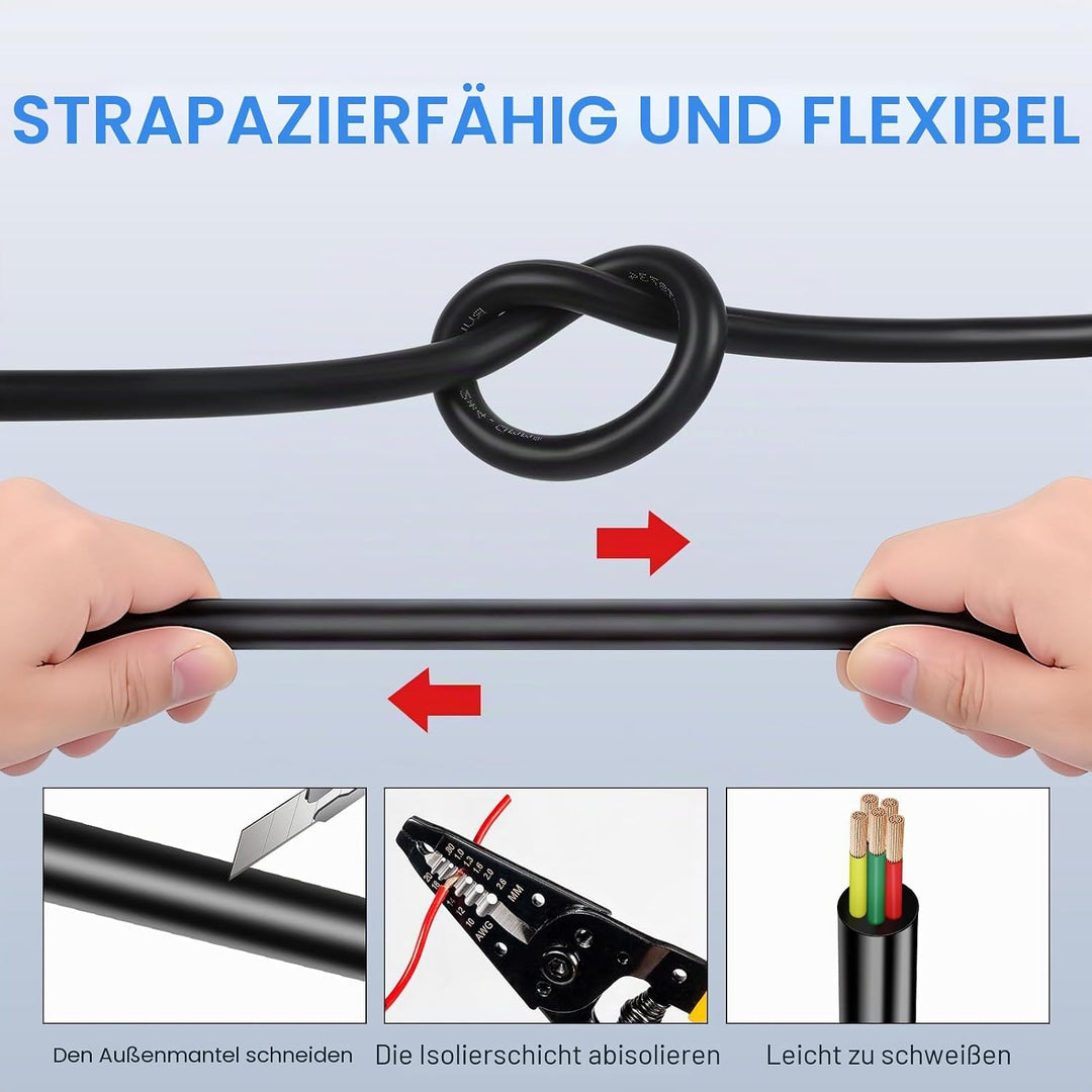 5 Adriges 0,5mm² 5 Meter Fahrzeugkabel – Mehradriges Anhängerkabel, Runder Erdleiter, Schwarz, für W