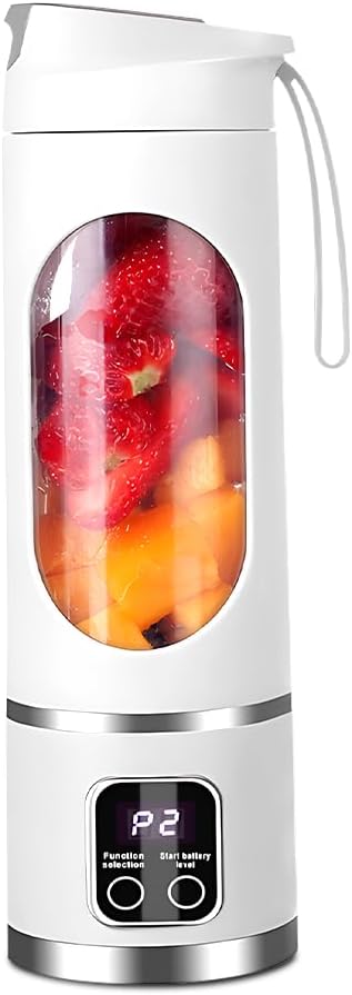Tragbarer Mixer Smoothie Maker, 450ml USB Mini Mixer to Go mit Digitalanzeige, 12-Klingen Portable B