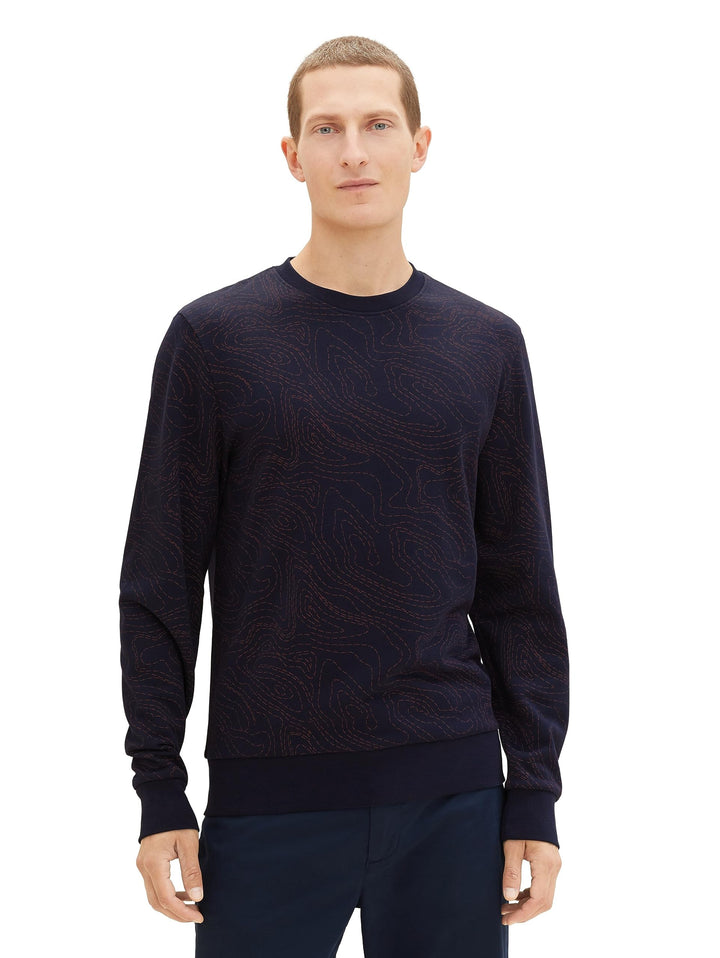 TOM TAILOR Herren Basic Sweatshirt mit Allover-Print M 32455 - Sky Captain Blue Line Design, M 32455