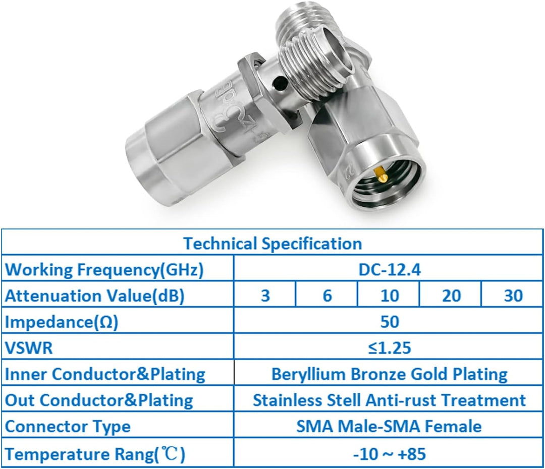 2PCS RF Koaxial-Dämpfungsgerät, 12.4GHz 3dB 2W 50Ohm SMA Stecker auf SMA Buchse Fester Dämpfungsregl