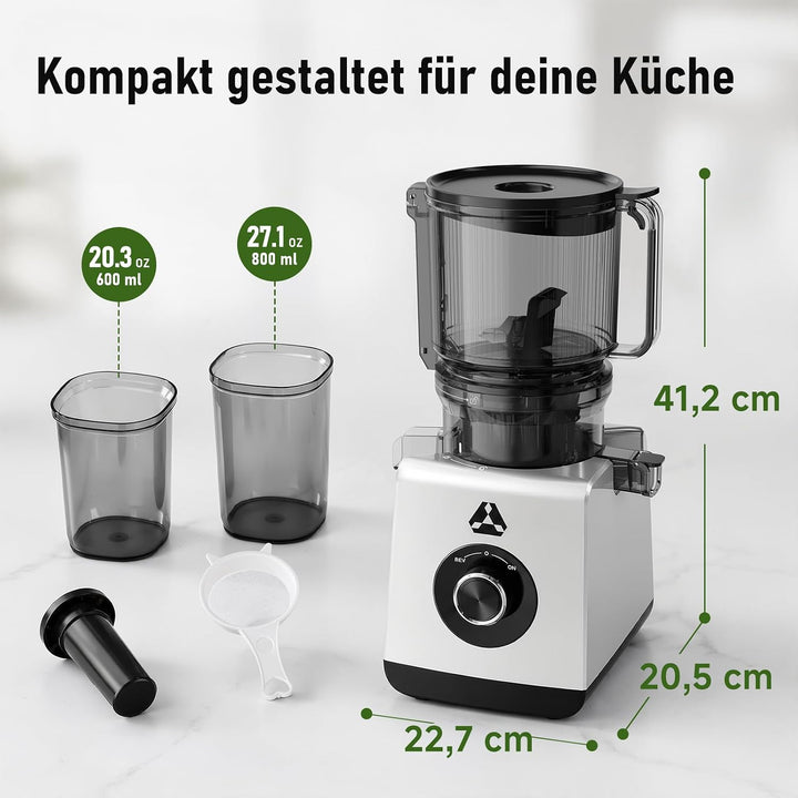 AAOBOSI Entsafter Slow Juicer 600W mit 165 mm extragrosser Einfüllöffnung Silbergrau 165MM, Silbergr