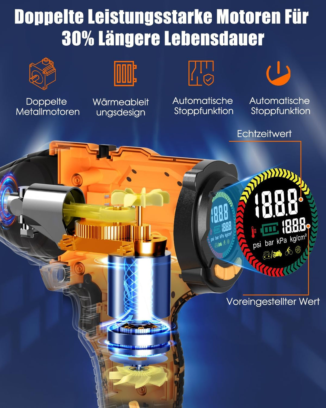 AUTDER Tragbarer Luftkompressor, kabelloser Reifenfüller, 180 PSI mit zwei Stromquellen, batteriebet