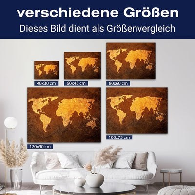 wandmotiv24 Weltkarte auf Leinwand, Grösse 60x45cm Querformat, Landkarte Gold, Braun, Textur, golden