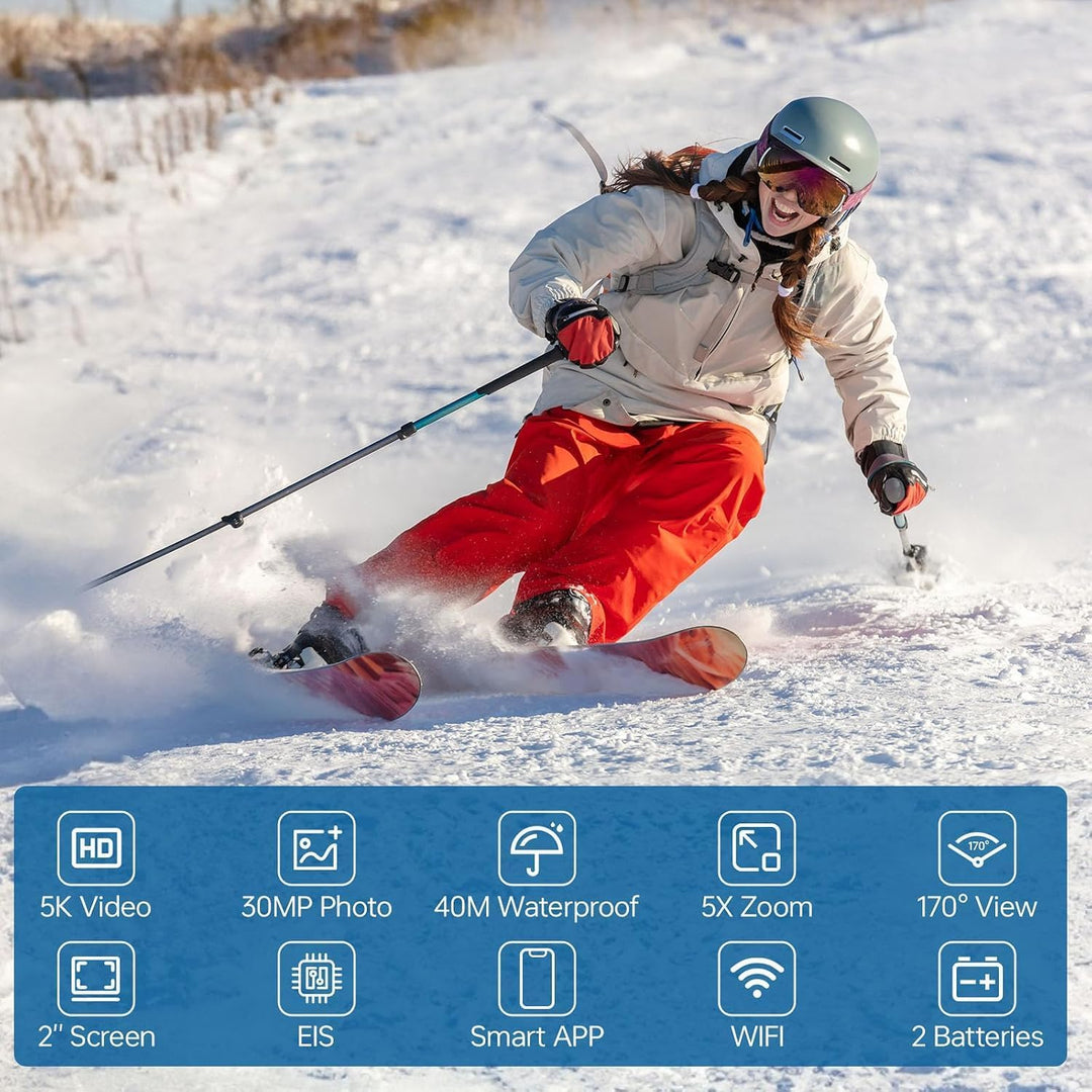 Speed 10 Action Cam, 5K30FPS 30MP Action Cam, 40 m wasserdichte Unterwasserkamera, WLAN, 170° Ultraw
