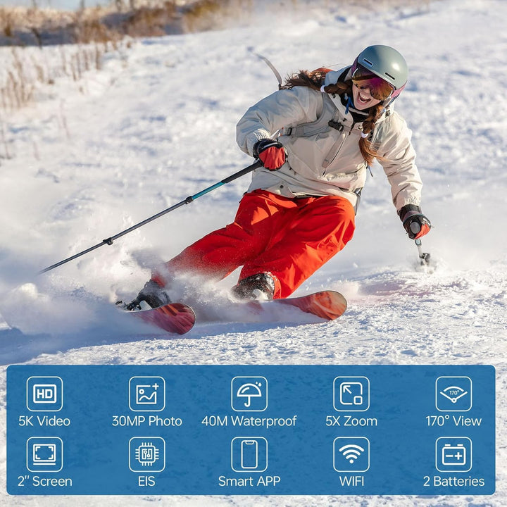 Speed 10 Action Cam, 5K30FPS 30MP Action Cam, 40 m wasserdichte Unterwasserkamera, WLAN, 170° Ultraw