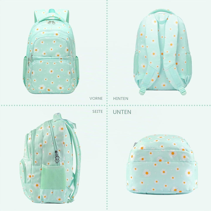 SIVENKE Schulrucksack Mädchen Teenager Damen Schultasche Rucksack Set Gänseblümchen Schulranzen für